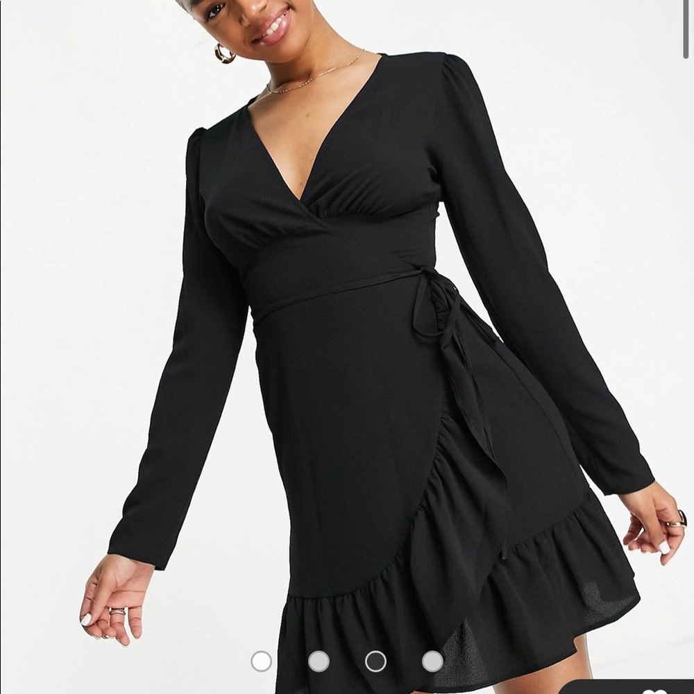 ASOS DESIGN wrap front mini dress in black - Size 12